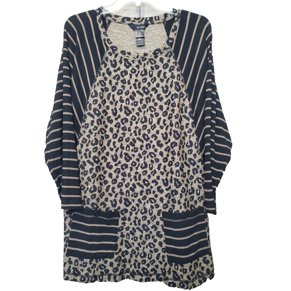 Ali Miles Brushed Knit Mixed Print Ribbed Sleeve Tunic Size XL Lagenlook